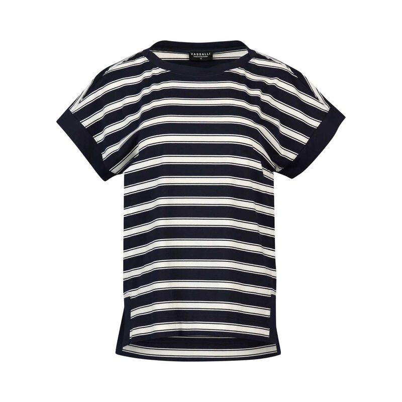 Vassalli Striped Drop Sleeve Top With Stepped Hem image number 2